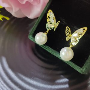 Korean Butterfly Pearl Drop Earrings