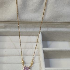 Gorgeous Pink Pendant With Gold Plated Stainless Steel Chain Studded With AD Stone