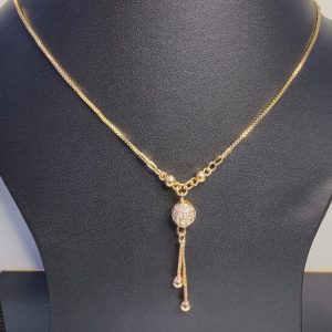 Diva AD Stone Studded Ball Pendant With Gold Plated Chain For Girls And Women