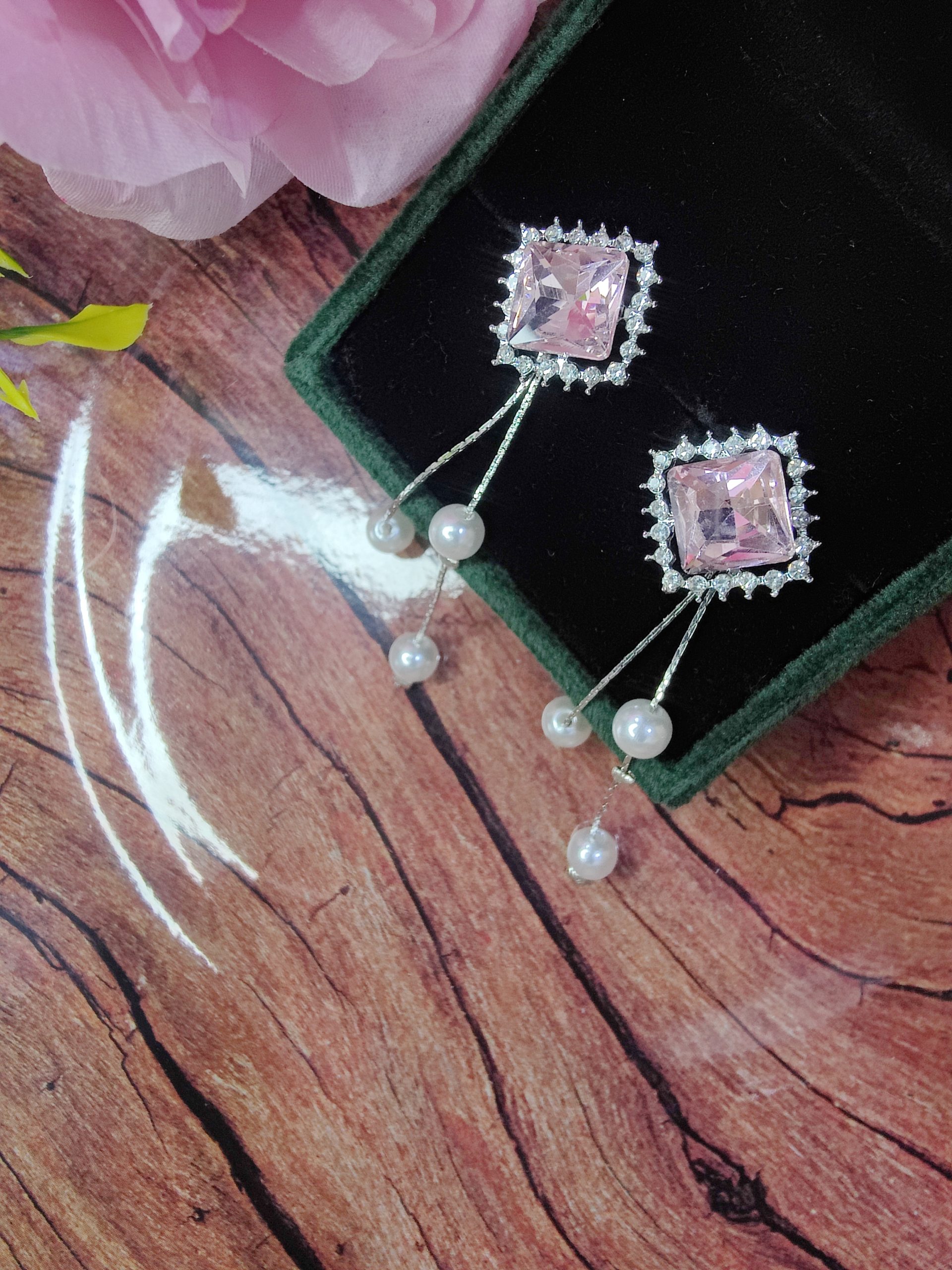 Unique 2 in 1 Style Korean Studs Come Drop Earrings - Image 3