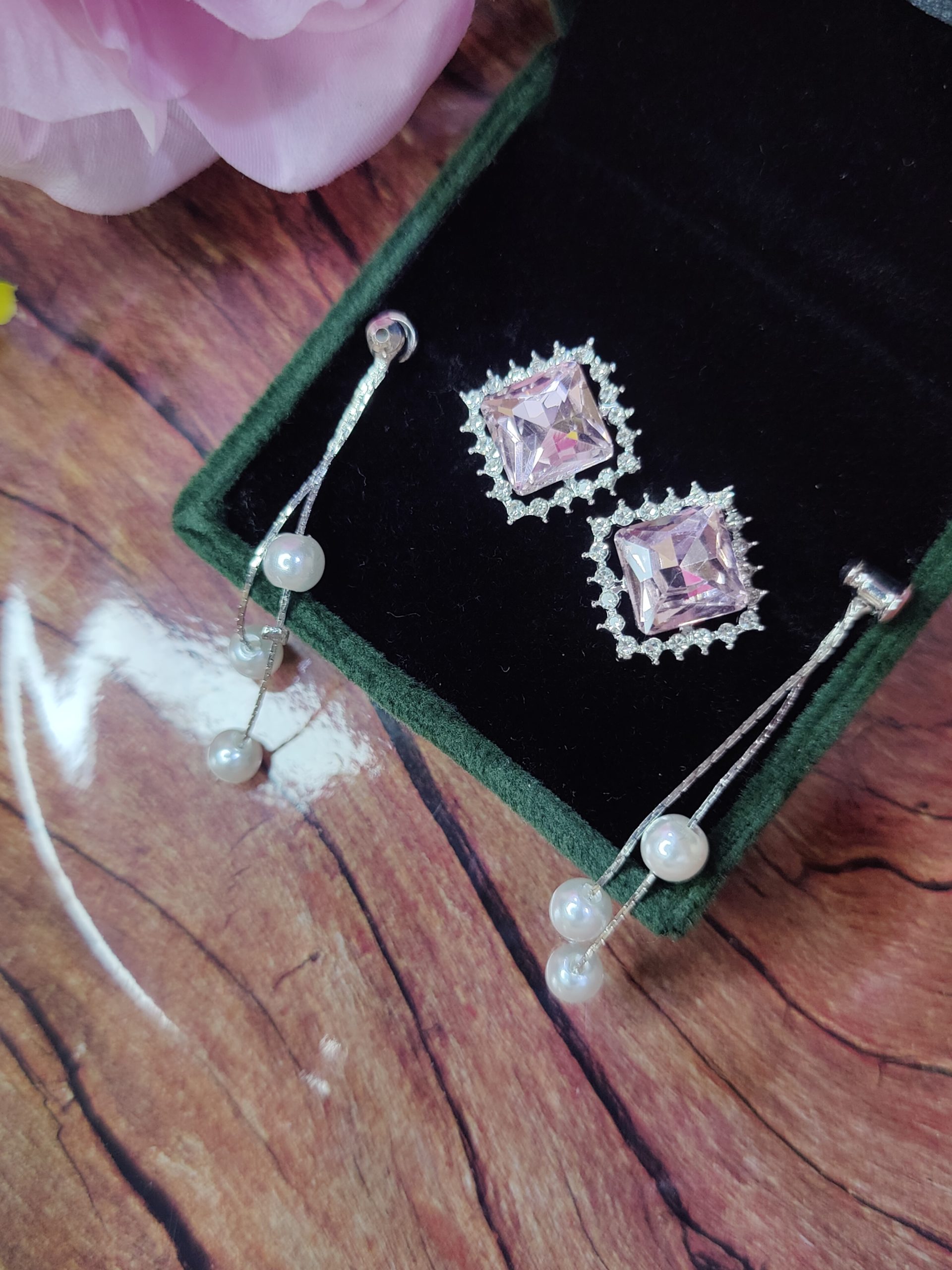 Unique 2 in 1 Style Korean Studs Come Drop Earrings - Image 6