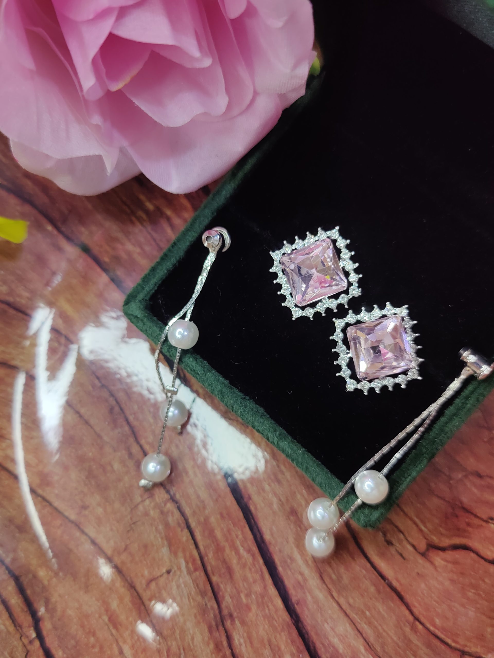 Unique 2 in 1 Style Korean Studs Come Drop Earrings - Image 2