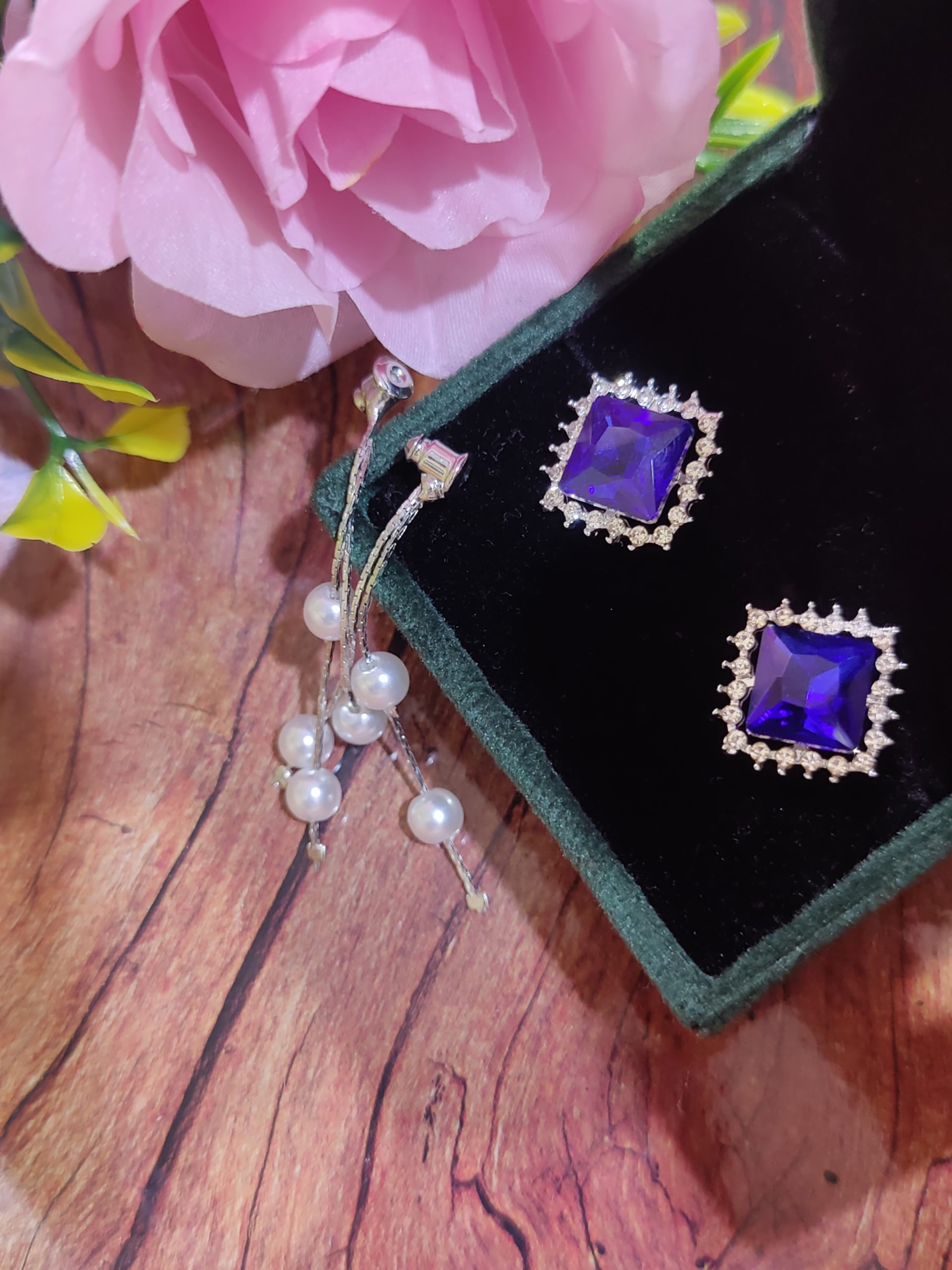 Unique 2 in 1 Style Korean Studs Come Drop Earrings - Image 6